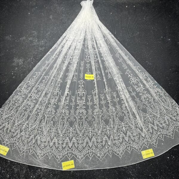 LC3589-46 Pure Silver Bridal Glitter Lace