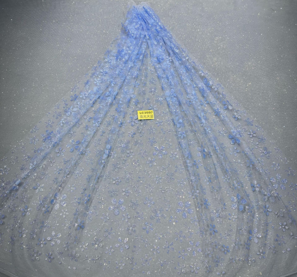 LC3597 Moonlight Floral Glitter Tulle Fabric