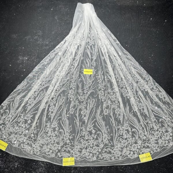 LC3519-43 Pure Silver Bridal Glitter Lace