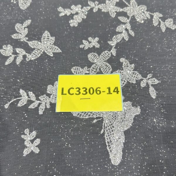 LC3306-14 Pure Silver Bridal Glitter Lace