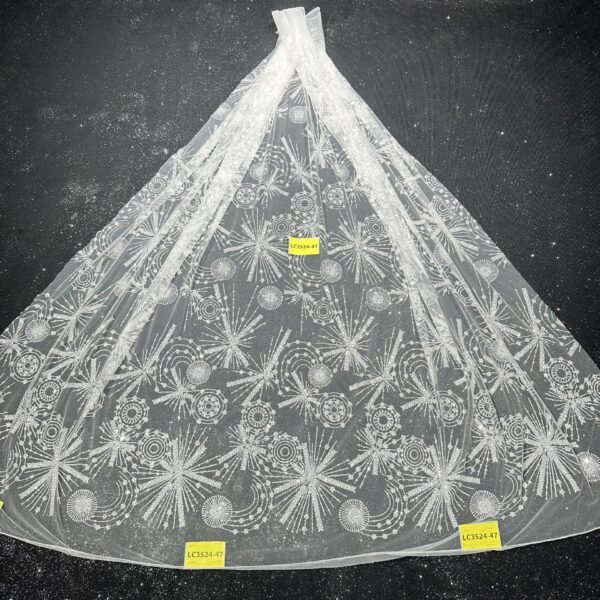 LC3524-47 Pure Silver Bridal Glitter Lace