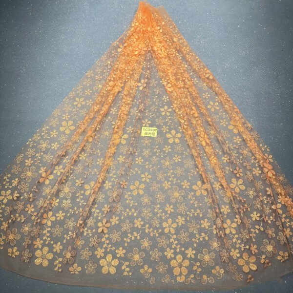 LC3698 Moonlight Floral Glitter Tulle Fabric