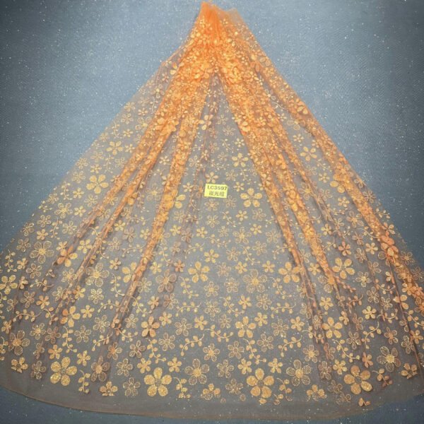 LC3594 Moonlight Floral Glitter Tulle Fabric