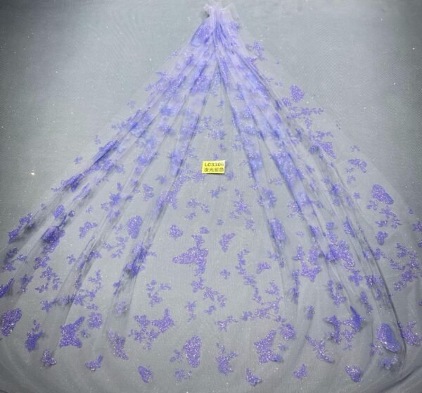 LC3306 Moonlight Floral Glitter Tulle Fabric