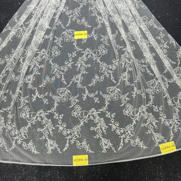 LC3591-18 Pure Silver Bridal Glitter Lace