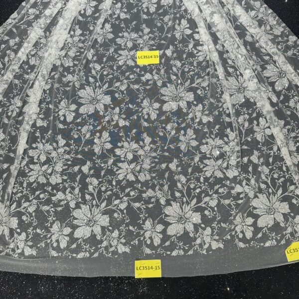 LC3514-15 Pure Silver Bridal Glitter Lace