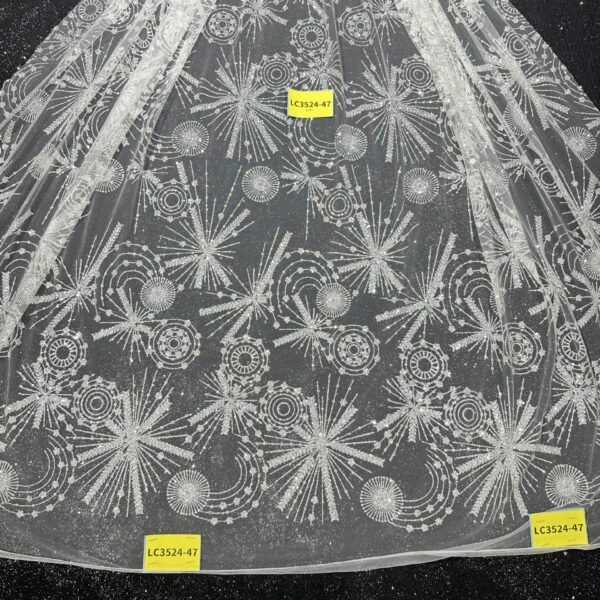 LC3524-47 Pure Silver Bridal Glitter Lace