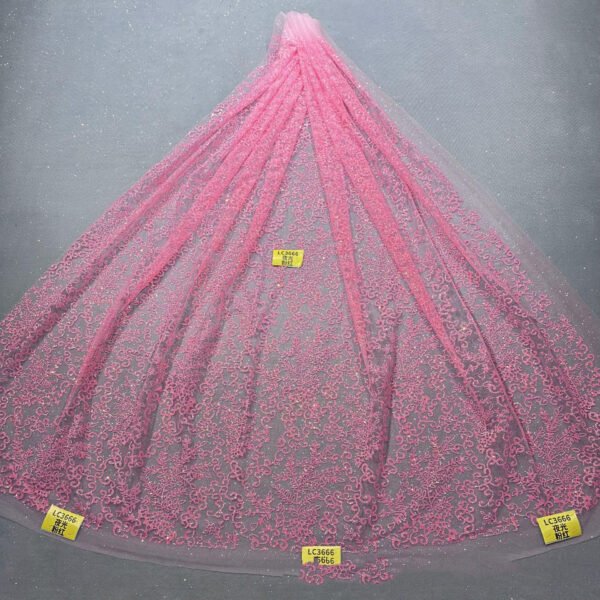 LC3624 Moonlight Floral Glitter Tulle Fabric
