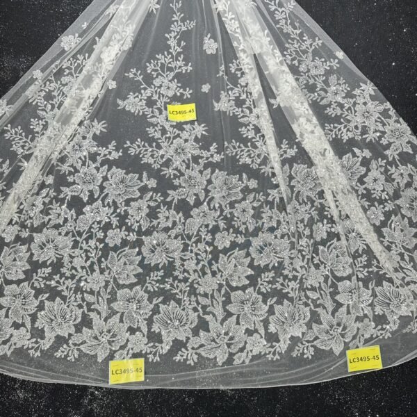 LC3495-45 Pure Silver Bridal Glitter Lace