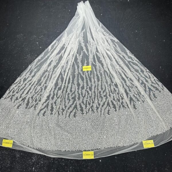 LC3604-21 Pure Silver Bridal Glitter Lace