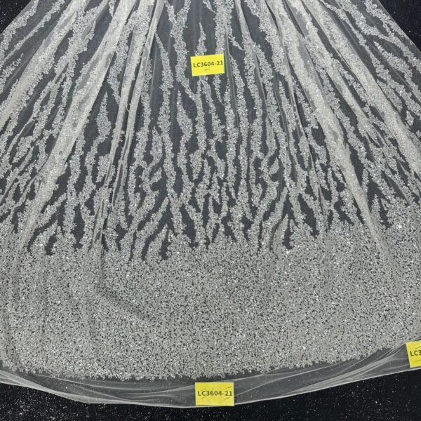 LC3604-21 Pure Silver Bridal Glitter Lace