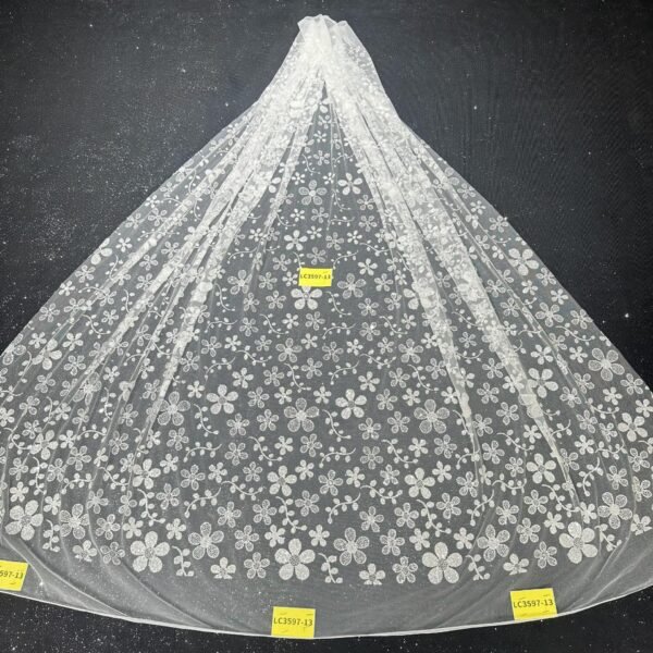 LC3597-13 Pure Silver Bridal Glitter Lace