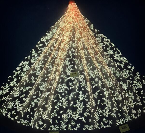 LC3329 Moonlight Floral Glitter Tulle Fabric