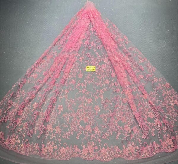 LC3329 Moonlight Floral Glitter Tulle Fabric