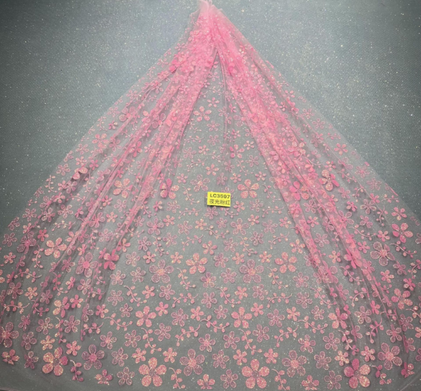 LC3641 Moonlight Floral Glitter Tulle Fabric