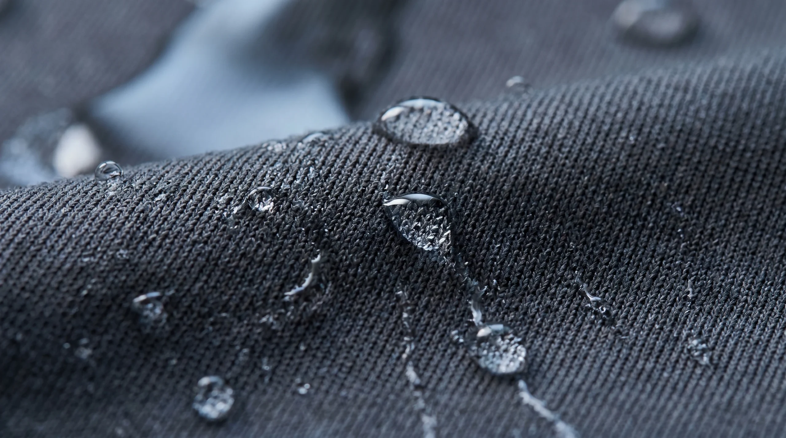 Moisture beading on technical fabric macro close-up