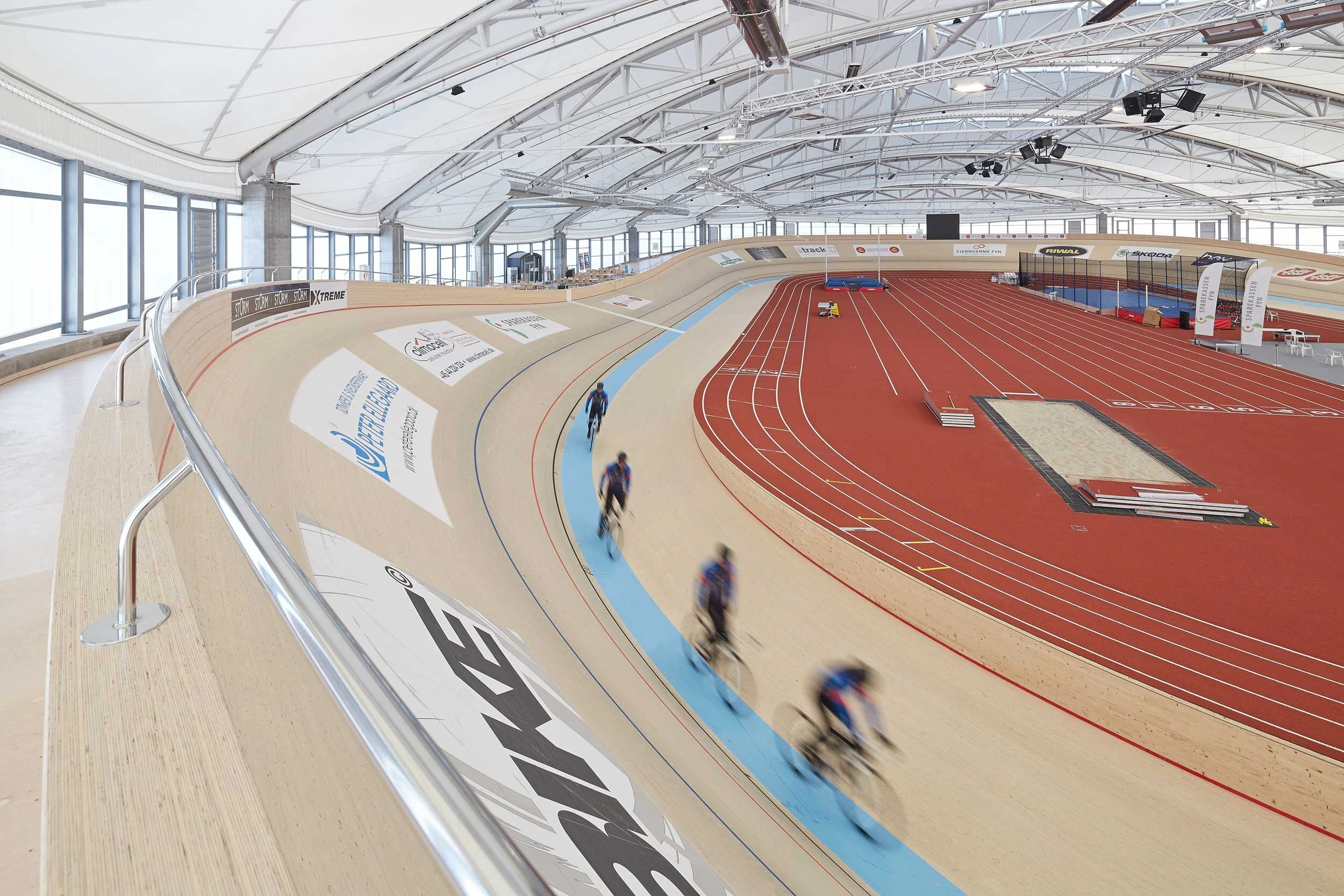 Interior view of a translucent membrane sports arena