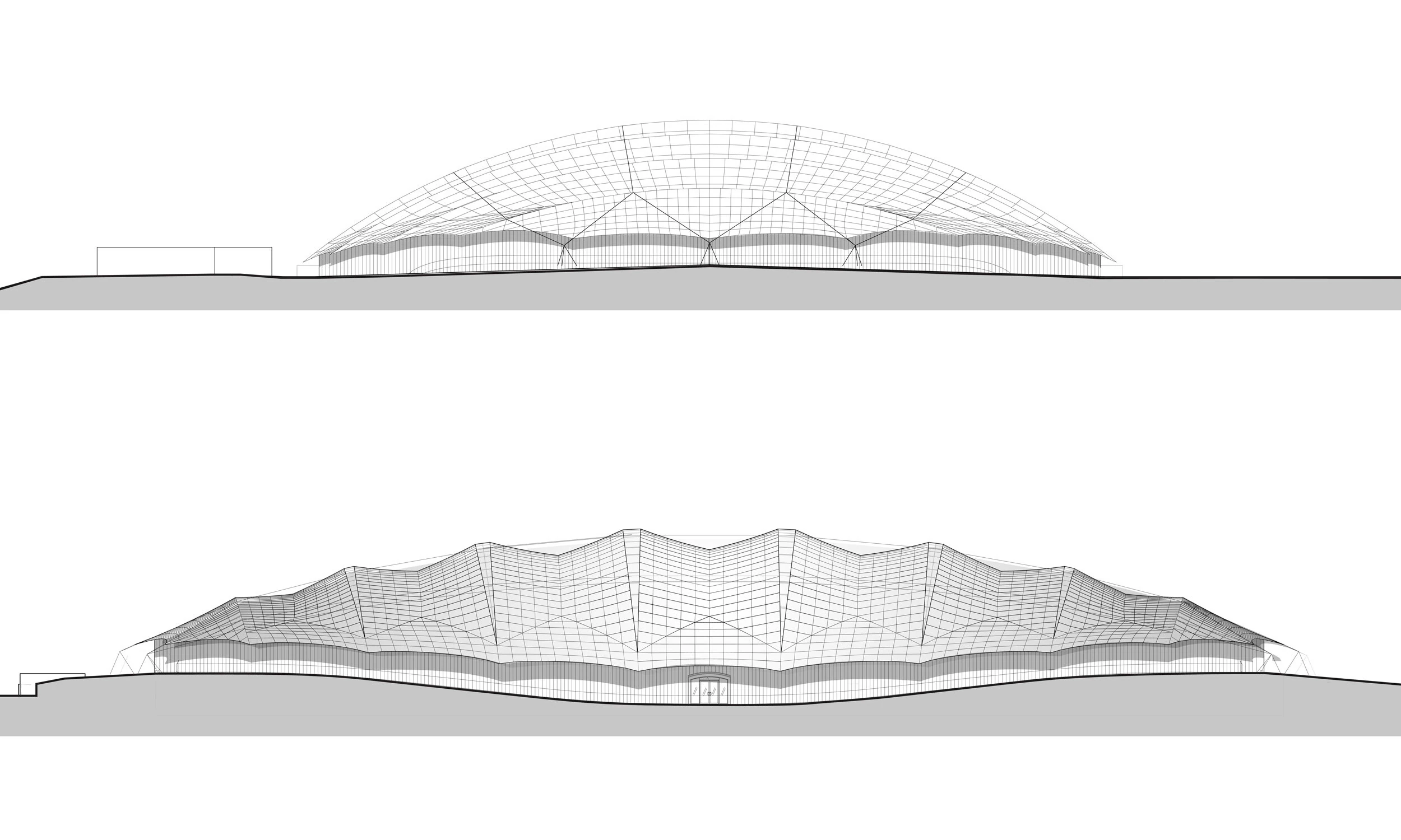 Section drawing of a lightweight fabric sports structure