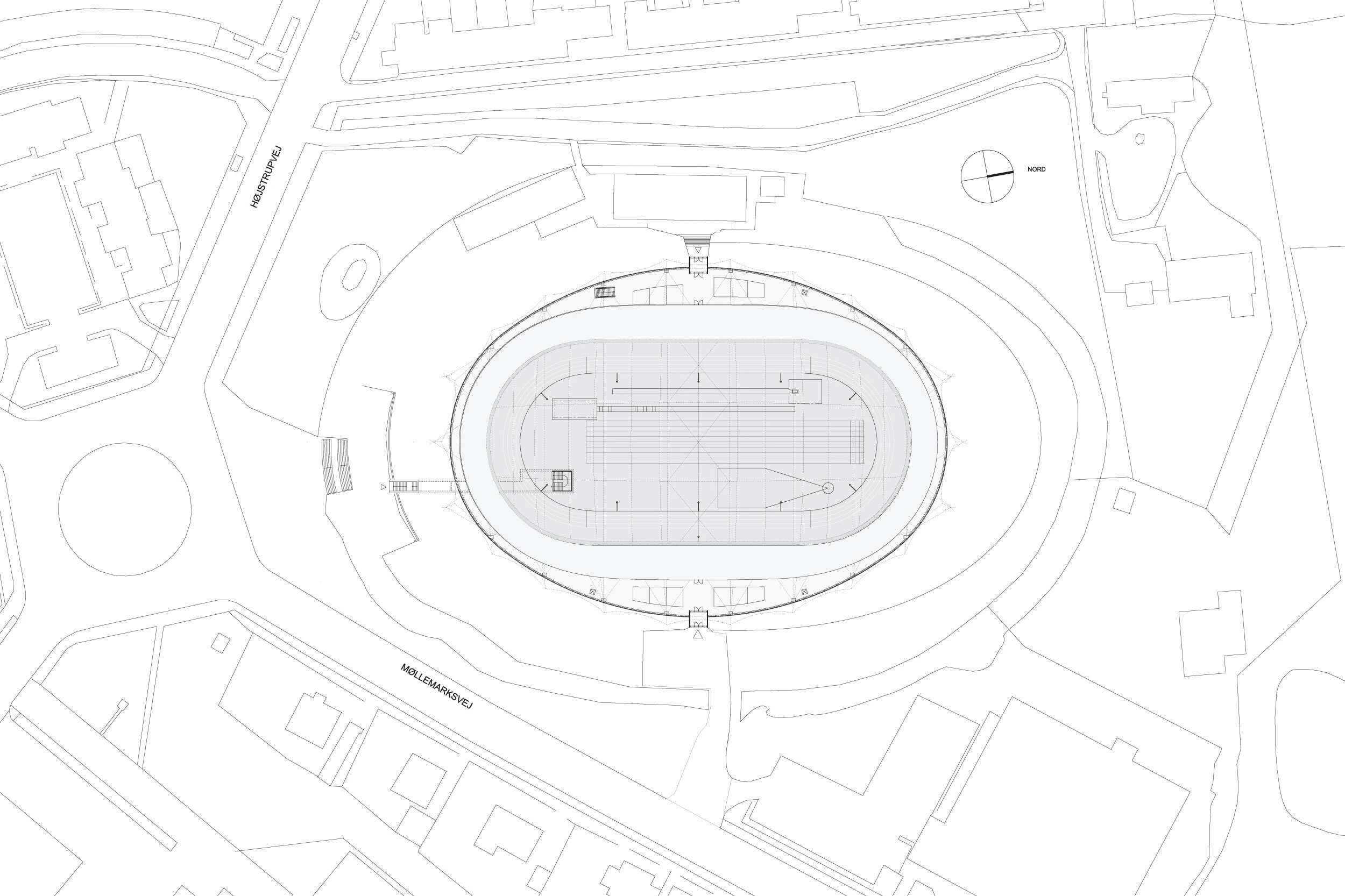 Site plan showing a fabric-covered sports facility