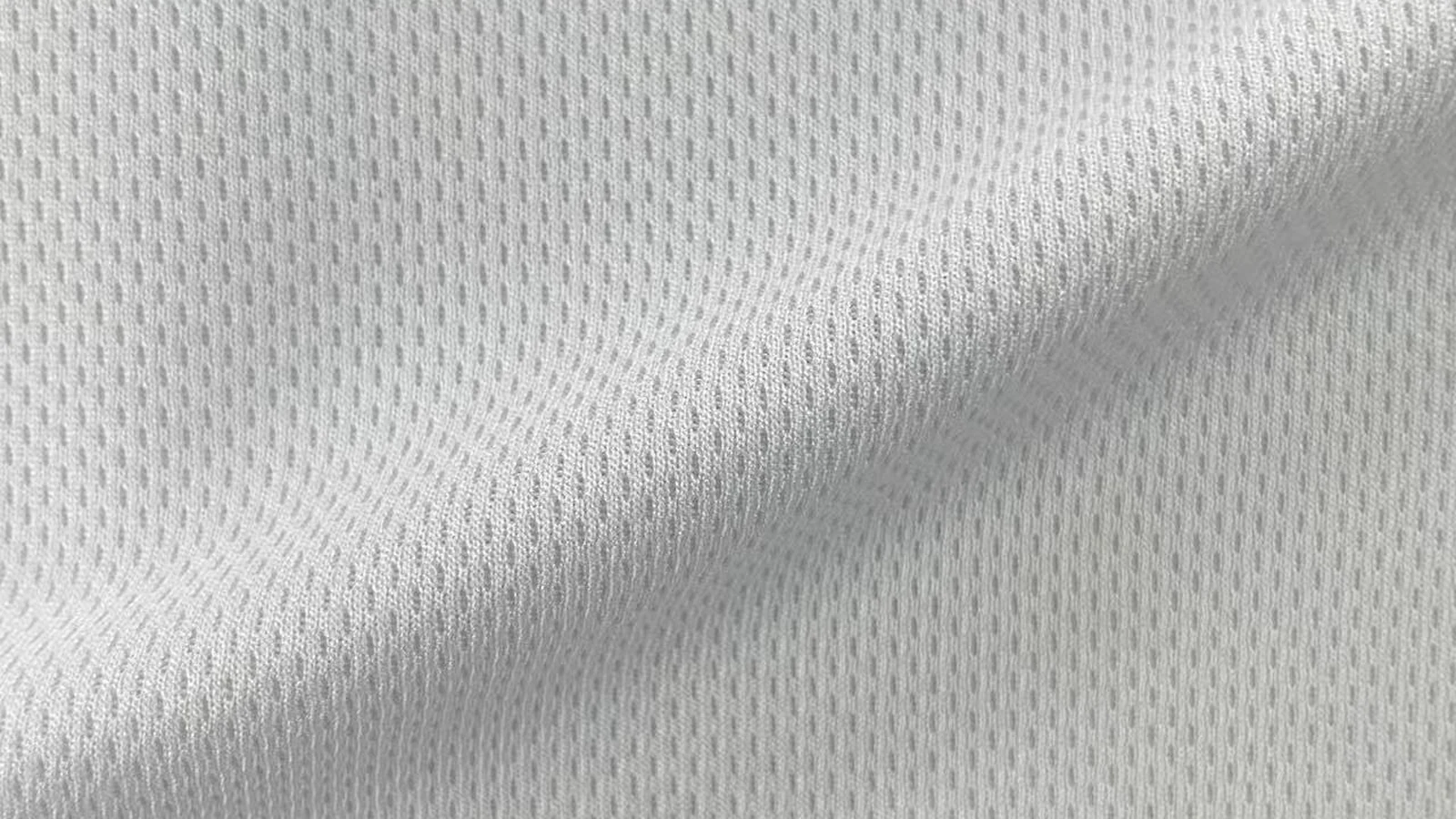 Draped white 100% polyester 75D birdseye mesh lining fabric, soft pin dot texture, item SY013, 150gsm