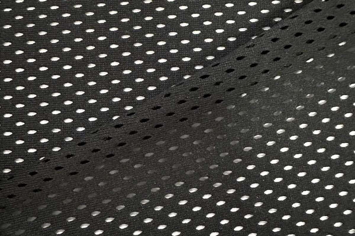 Draped black 100% DTY polyester ultra-lightweight oval hole mesh lining fabric, item KX0028, 105-115gsm