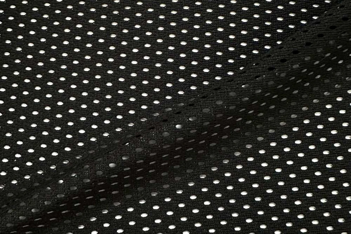 Draped black 100% DTY polyester lightweight dense open mesh lining fabric, item KX0128, 110-120gsm